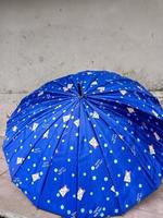 blauer Regenschirm mit Puppenmotiv foto