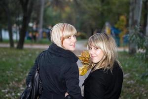 Porträt der beiden jungen Frauen im Herbstpark foto