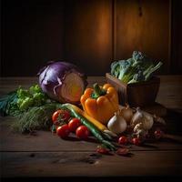 Gesundes Gemüse auf Holztisch foto
