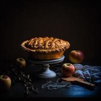 Foto Apfelkuchen auf schwarzem Hintergrund Lebensmittelfotografie