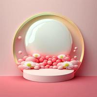 osterfeier podium szene mit rosa 3d eiern dekorativ für den produktverkauf foto