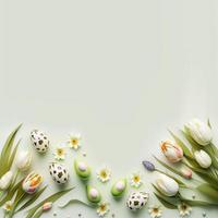 verzierte tulpen und eier mit kopienraum für ostergrußkarte foto