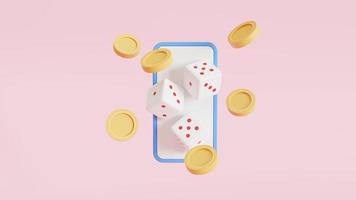 Symbol 3D-Hintergrund für mobile Online-Casinos. Poker-App-Online-Konzept. Smartphones mit Chips, 3D-Darstellung foto