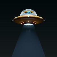 ufo fliegt mit außerirdischem und entführt strahl bei night.3d-rendering foto
