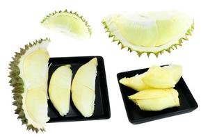 durian-sammlung, der könig der früchte isoliert auf weißem hintergrund, durian ist eine stinkende frucht foto