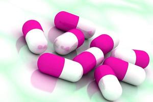 3D-Multi-Use-rote und weiße Pille im farbigen Hintergrund foto