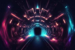 futuristischer tunnelhintergrund mit neonbeschleunigungslicht foto