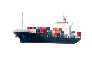 Containerfrachtschiff auf weißem Hintergrund foto