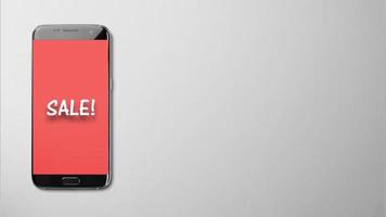 Verkaufstext auf grauem Hintergrund des roten Smartphonebildschirms foto