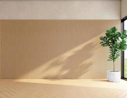 leerer raum im japanischen stil mit holzmusterwand und grünen innenpflanzen. 3D-Rendering foto