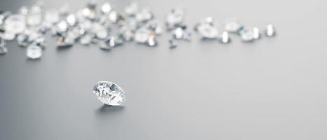 Diamanten-Gruppe platziert auf glänzendem Hintergrund 3D-Rendering Soft-Fokus foto