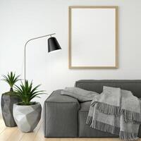 3D-Interoir-Design für Wohnzimmer und Mockup-Rahmen foto