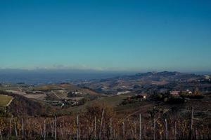 die prächtigen farben der weinberge in der piemontesischen langhe im herbst, im gebiet serralunga d'alba im jahr 2022 foto