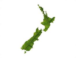 Neu Neuseeland Karte gemacht von Grün Blätter auf Boden Hintergrund Ökologie Konzept foto