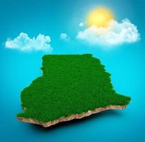 Ghana Karte, realistisch 3d Karte von 000 Wolken Baum Sonne Strahlen auf hell Blau Himmel 3d Illustration foto