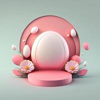 3d Rosa Illustration Podium mit glänzend Eier und Blume Dekoration zum Produkt Präsentation Ostern Feier foto