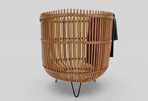 Wäsche Bambus Korb Korbweide mit Stoff minimal 3d Rendern auf Weiß Hintergrund foto