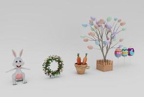 bunt Ostern Ei und Kranz minimal 3d Rendern auf Weiß Hintergrund foto