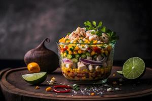 Ceviche hohe Qualität Bilder Vitrine diese Geliebte traditionell Gericht im alle es ist Ruhm, von klassisch Straße Essen zu Gourmet Stile. perfekt zum Kochbücher, Essen Blogs, Speisekarte foto