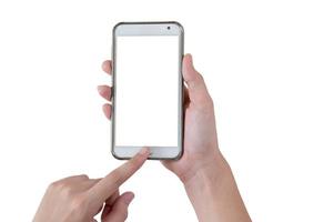 Smartphone mit leerem Bildschirm auf weißem Hintergrund foto