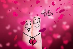 glückliches fingerpaar in der liebe, die valentinstag feiert. 3D-Darstellung. foto