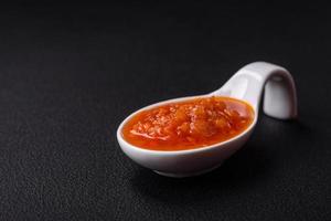 rot adjika Soße oder Ketchup mit Gewürze und Kräuter foto