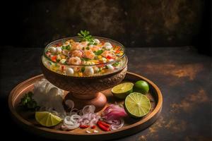 Ceviche hohe Qualität Bilder Vitrine diese Geliebte traditionell Gericht im alle es ist Ruhm, von klassisch Straße Essen zu Gourmet Stile. perfekt zum Kochbücher, Essen Blogs, Speisekarte foto