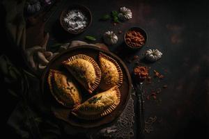 hingeben im das Reich Aromen von Latein Amerika mit unser Empanadas. lecker Bilder Vitrine traditionell, Straße Essen, und Gourmet Stile von diese Geliebte Gericht foto