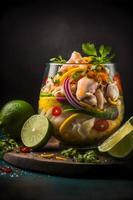 Ceviche hohe Qualität Bilder Vitrine diese Geliebte traditionell Gericht im alle es ist Ruhm, von klassisch Straße Essen zu Gourmet Stile. perfekt zum Kochbücher, Essen Blogs, Speisekarte foto