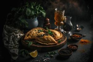 hingeben im das Reich Aromen von Latein Amerika mit unser Empanadas. lecker Bilder Vitrine traditionell, Straße Essen, und Gourmet Stile von diese Geliebte Gericht foto