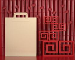 3d Papier Tasche, Einkaufen Tasche, Einkaufen Konzept online 3d rot Hintergrund foto
