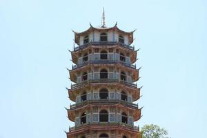 Gebäude ein 9-stöckig Chinesisch Überdachung ist ein Chinesisch Kunst erstellt durch erfahren und erfahren Handwerker im Chinesisch Tempel und ist ein Tourist Attraktion zum Touristen im ländlich Thailand. foto