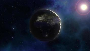 3D-Raumhintergrund mit Erde im Nebelhimmel