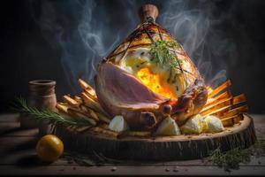 lecker gegrillt Schinken Sprunggelenk wie regional Gericht Essen Fotografie foto