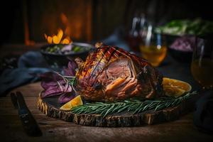 lecker gegrillt Schinken Sprunggelenk wie regional Gericht Essen Fotografie foto