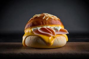 hausgemacht Brötchen gemacht von Käse und Schinken zum Frühstück Essen Fotografie foto