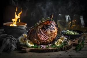 lecker gegrillt Schinken Sprunggelenk wie regional Gericht Essen Fotografie foto