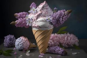 einzigartig und schön lila Eis Creme. einzigartig Blumen- Anordnung Fotografie foto