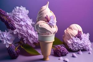 einzigartig und schön lila Eis Creme. einzigartig Blumen- Anordnung Fotografie foto