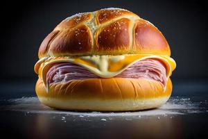 hausgemacht Brötchen gemacht von Käse und Schinken zum Frühstück Essen Fotografie foto