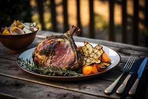 lecker gegrillt Schinken Sprunggelenk wie regional Gericht Essen Fotografie foto