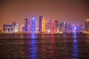 schön Doha Stadt Horizont beim Nacht. foto