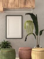 3D-Illustration Mockup leerer Fotorahmen im Wohnzimmer-Rendering foto