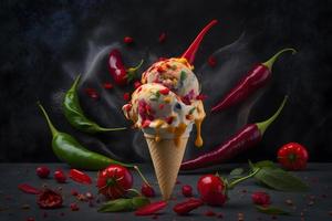 kalt und würzig Eis Sahne mit Chili und Beeren Fotografie foto