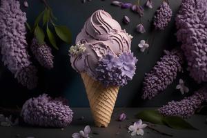 einzigartig und schön lila Eis Creme. einzigartig Blumen- Anordnung Fotografie foto