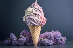 einzigartig und schön lila Eis Creme. einzigartig Blumen- Anordnung Fotografie foto