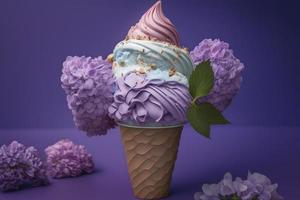 einzigartig und schön lila Eis Creme. einzigartig Blumen- Anordnung Fotografie foto