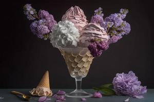 einzigartig und schön lila Eis Creme. einzigartig Blumen- Anordnung Fotografie foto