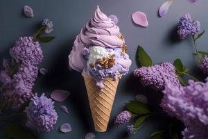 einzigartig und schön lila Eis Creme. einzigartig Blumen- Anordnung Fotografie foto