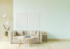 Sofa im das Zimmer mit ein Bild Rahmen auf das Mauer foto